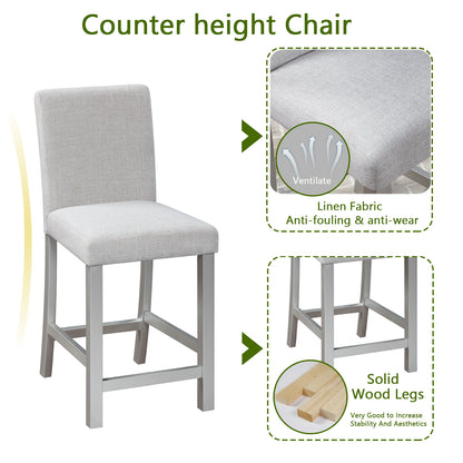 5 Piece Counter Height Table Set, Wooden Kitchen Table Set with Square Table and 4 Upholstered Chairs, Counter Height Dining Table with Crystal Decoration and Chair Set for Kitchen, Dining Room,Gray