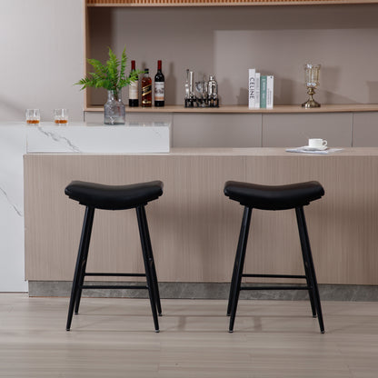 Bar Stools Set of 2 Armless Counter Low Bar Stools Without Back Modern PU Leather Stools with Metal Leg and Footrest ,Black