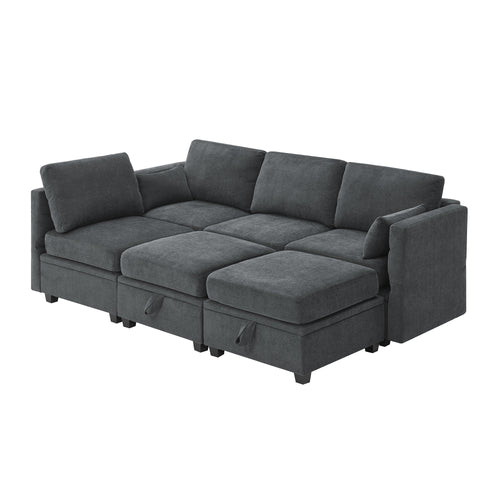 1st Choice Chenille Modular Sectional Sofa U Shaped Couch in Grey