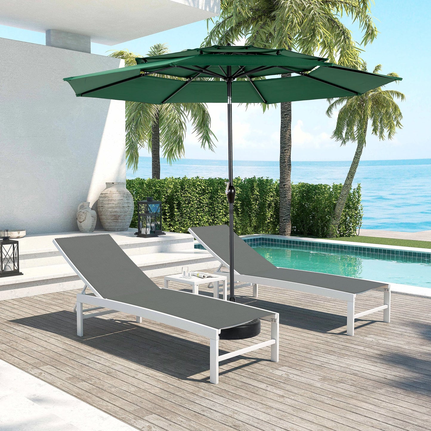 9ft 3 Tier Auto - tilt Umbrella ,Outdoor Patio Umbrella - Market Table Pool Deck Umbrella (Base Not Included) - ( Dark green ) - 1st Choice Furniture Direct