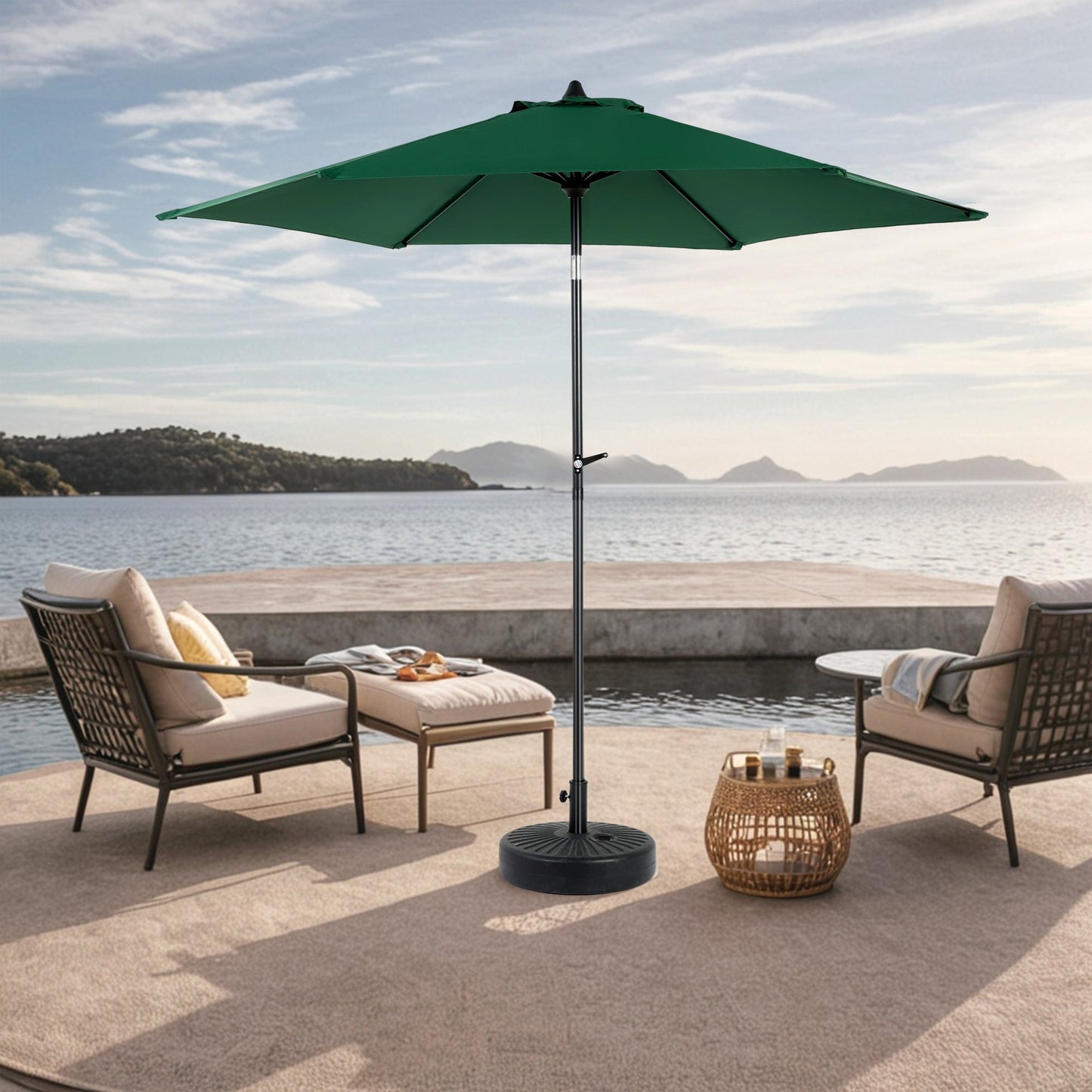 9FT Outdoor Patio Umbrella Outdoor Table Umbrella with Push Button Tilt and Crank, Market Umbrella 6 Sturdy Ribs , Deck, Backyard, Pool (Base Not Included) - ( Dark green ) - 1st Choice Furniture Direct
