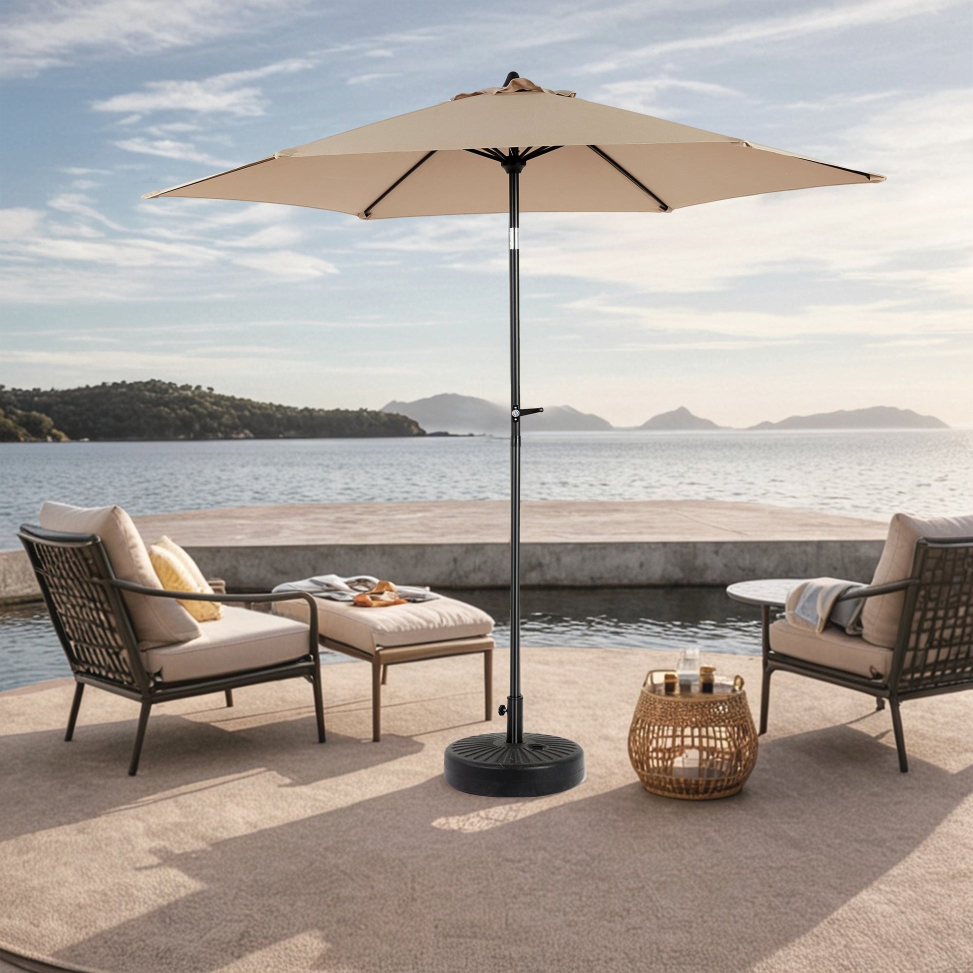 9FT Outdoor Patio Umbrella Outdoor Table Umbrella with Push Button Tilt and Crank, Market Umbrella 6 Sturdy Ribs , Deck, Backyard, Pool (Base Not Included) - ( khaki ) - 1st Choice Furniture Direct