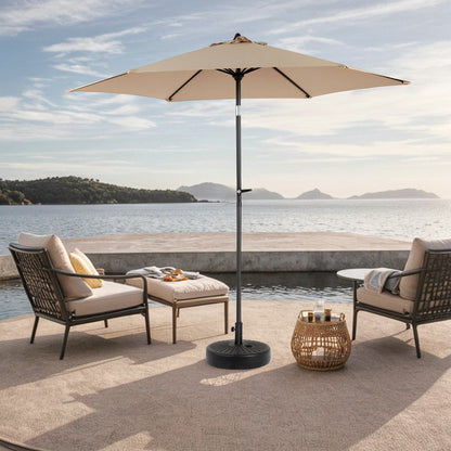 9FT Outdoor Patio Umbrella Outdoor Table Umbrella with Push Button Tilt and Crank, Market Umbrella 6 Sturdy Ribs , Deck, Backyard, Pool (Base Not Included) - ( khaki ) - 1st Choice Furniture Direct