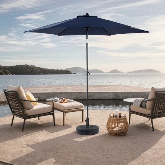 9FT Outdoor Patio Umbrella Outdoor Table Umbrella with Push Button Tilt and Crank, Market Umbrella 6 Sturdy Ribs , Deck, Backyard, Pool (Base Not Included) - (Navy blue ) - 1st Choice Furniture Direct