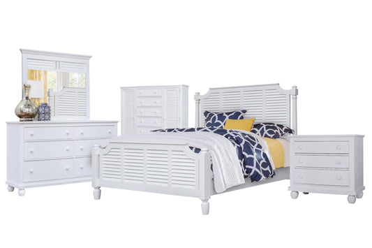 Sunset Trading White Shutter Wood 5 Piece Queen Bedroom Set