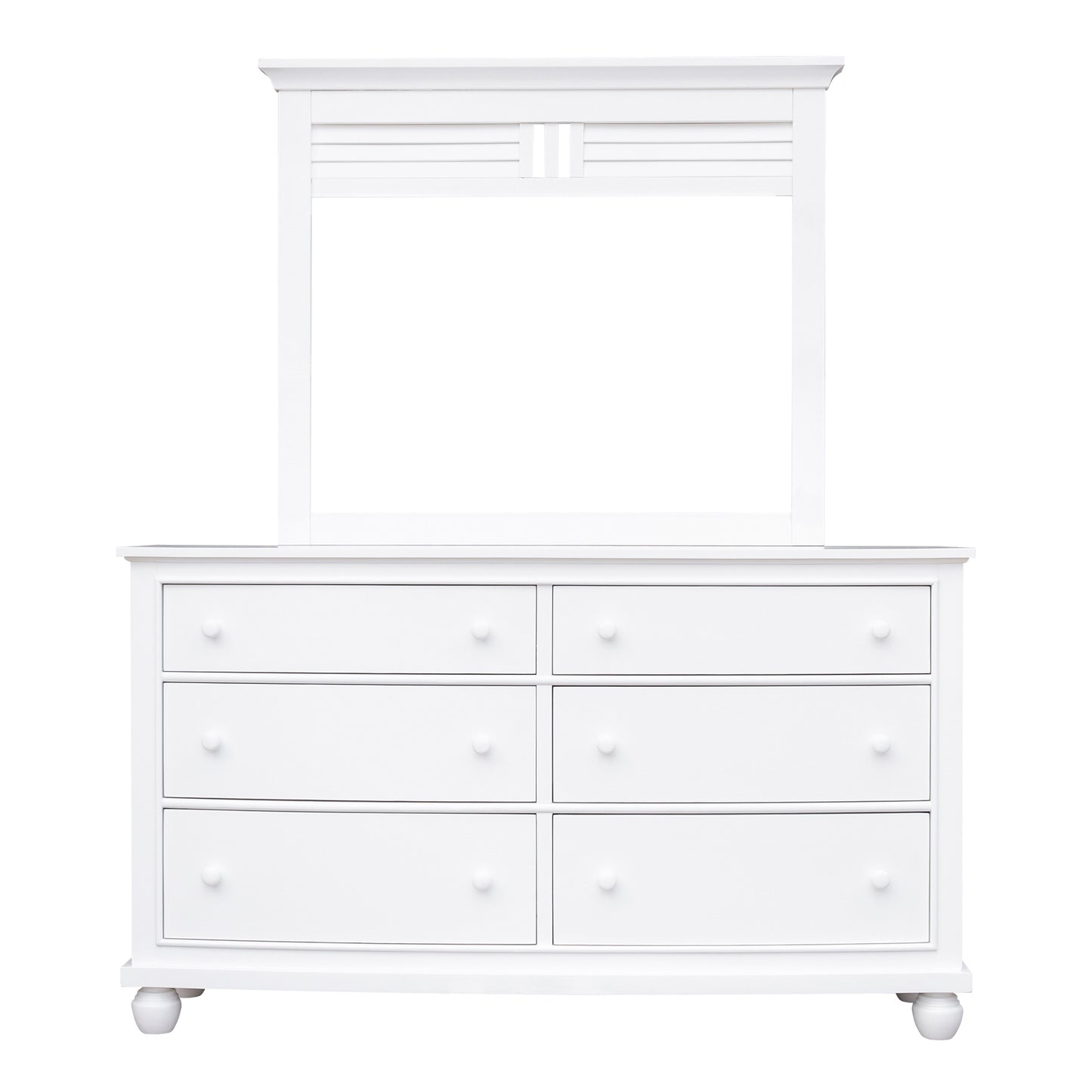 Sunset Trading White Shutter Wood 6 Drawer Double Dresser with Mirror