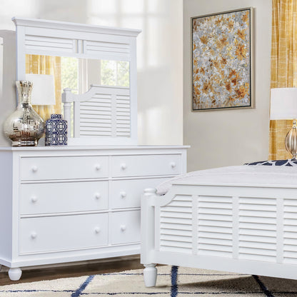 Sunset Trading White Shutter Wood 6 Drawer Double Dresser with Mirror