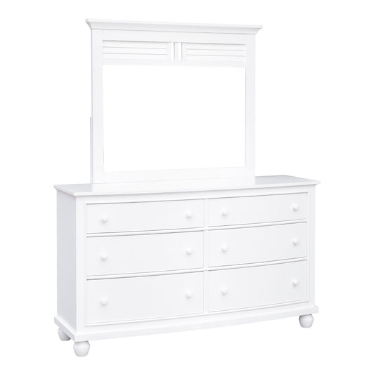 Sunset Trading White Shutter Wood 6 Drawer Double Dresser with Mirror