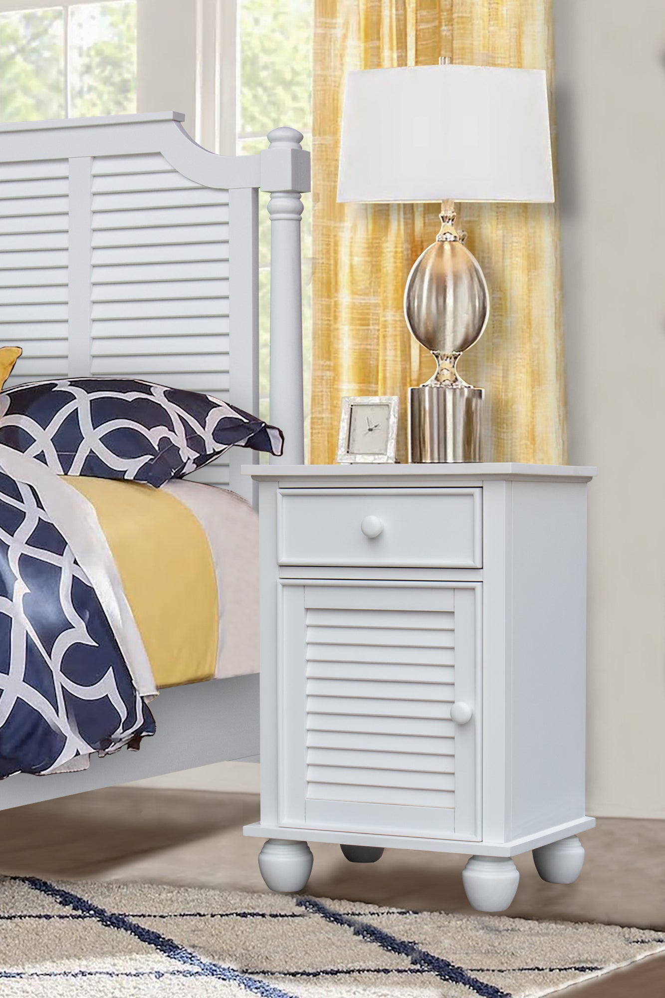 Sunset Trading White Shutter Wood Nightstand