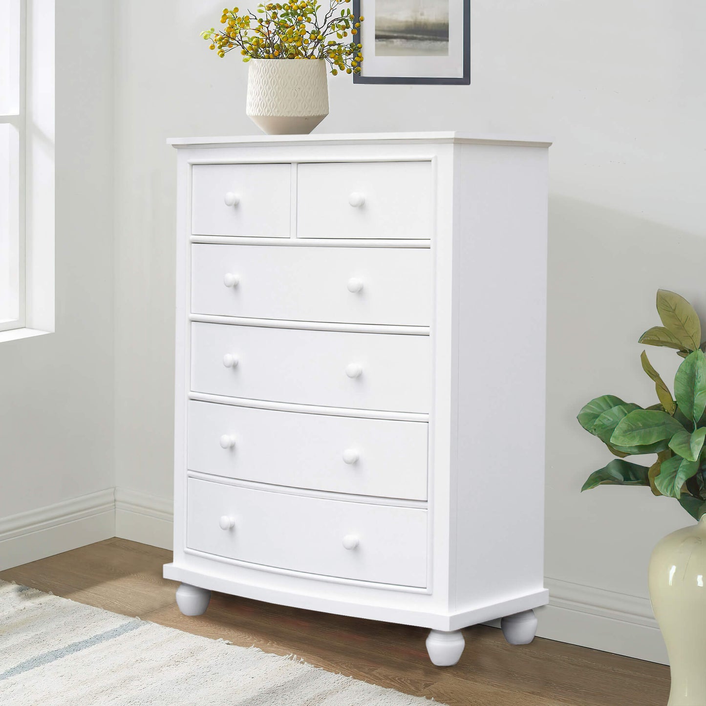 Sunset Trading White Shutter Wood 6 Drawer Chest