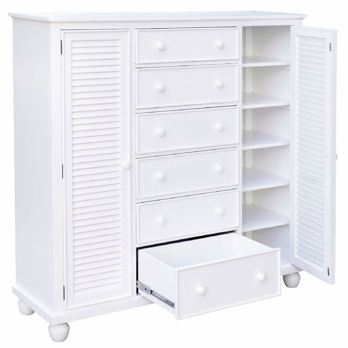 Sunset Trading White Shutter Wood Armoire with Shelves and Cabinets