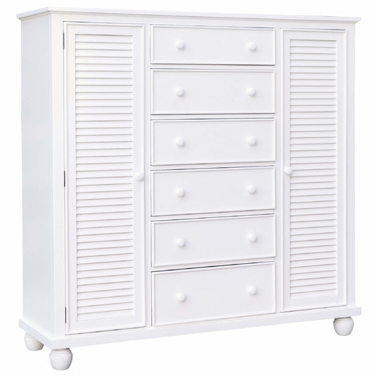 Sunset Trading White Shutter Wood Armoire with Shelves and Cabinets