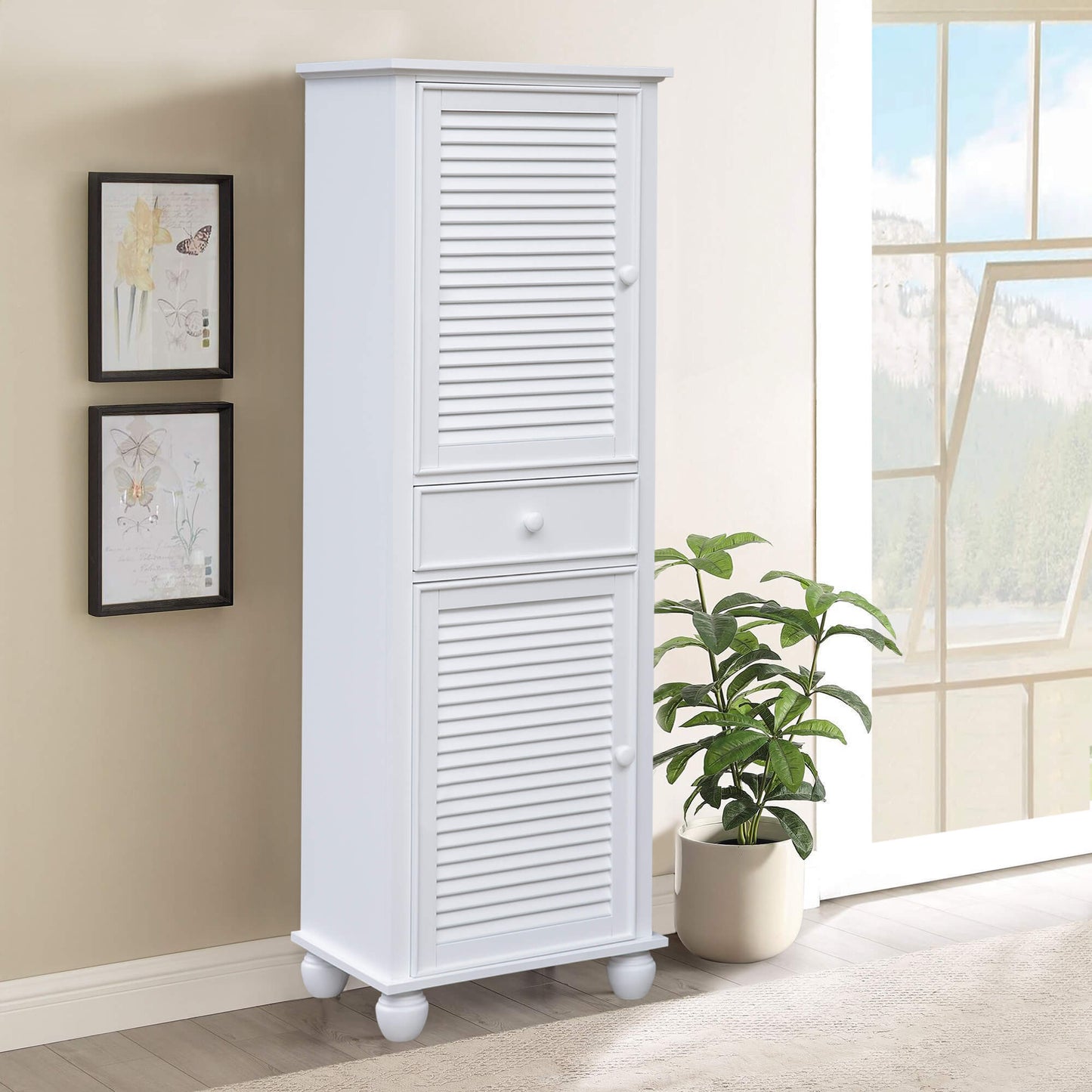 Sunset Trading White Shutter Wood Tall Cabinet