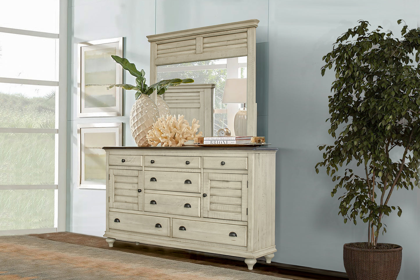 Sunset Trading Shades of Sand Dresser with Shutter Mirror