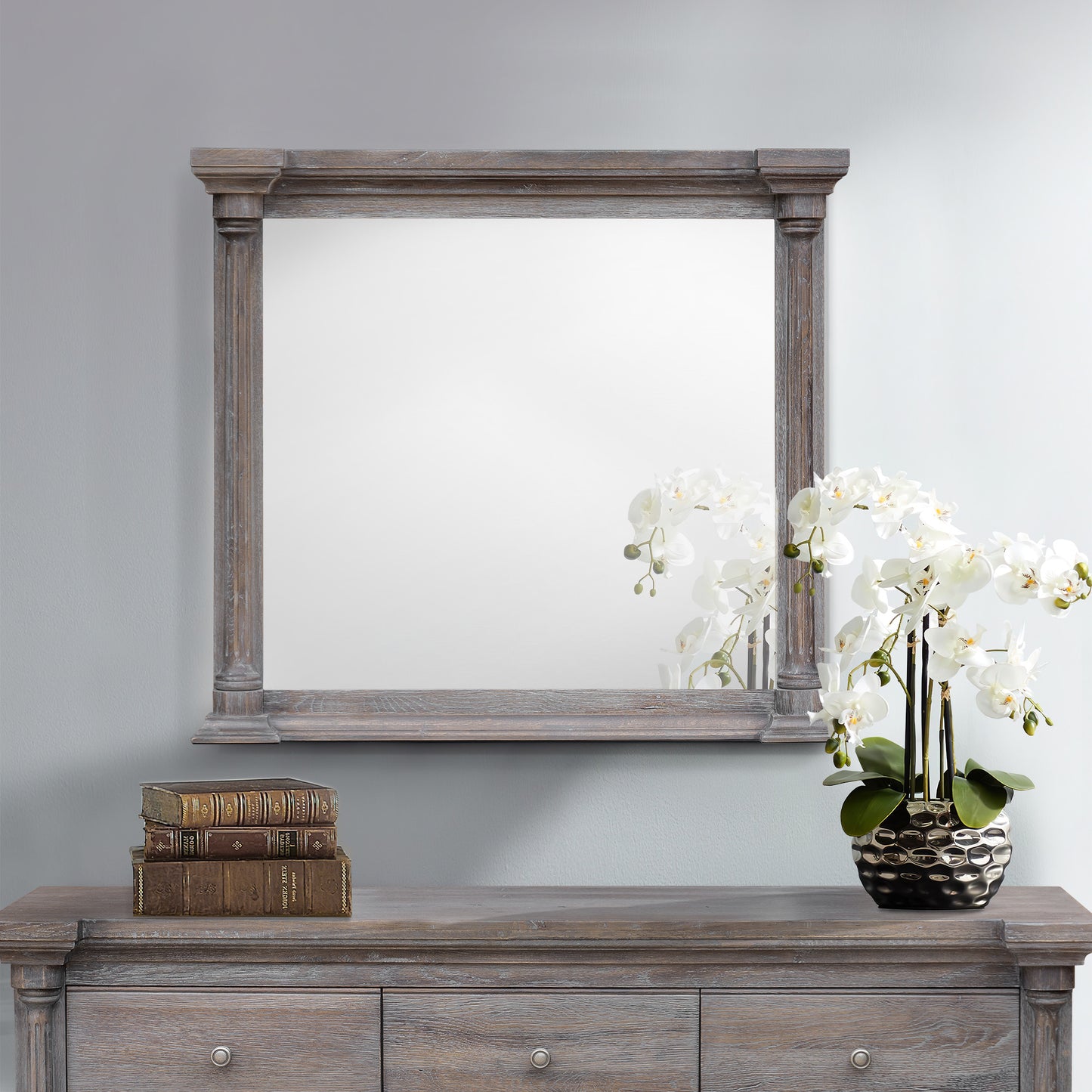 Sunset Trading Fawn Gray Wood Framed Beveled Mirror