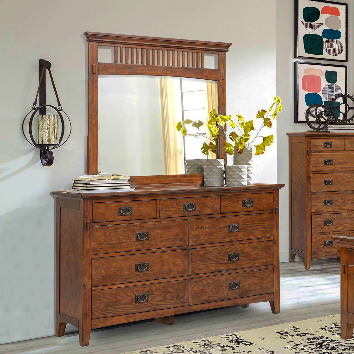 Sunset Trading Mission Bay 9 Drawer Double Bedroom Dresser with Beveled Mirror