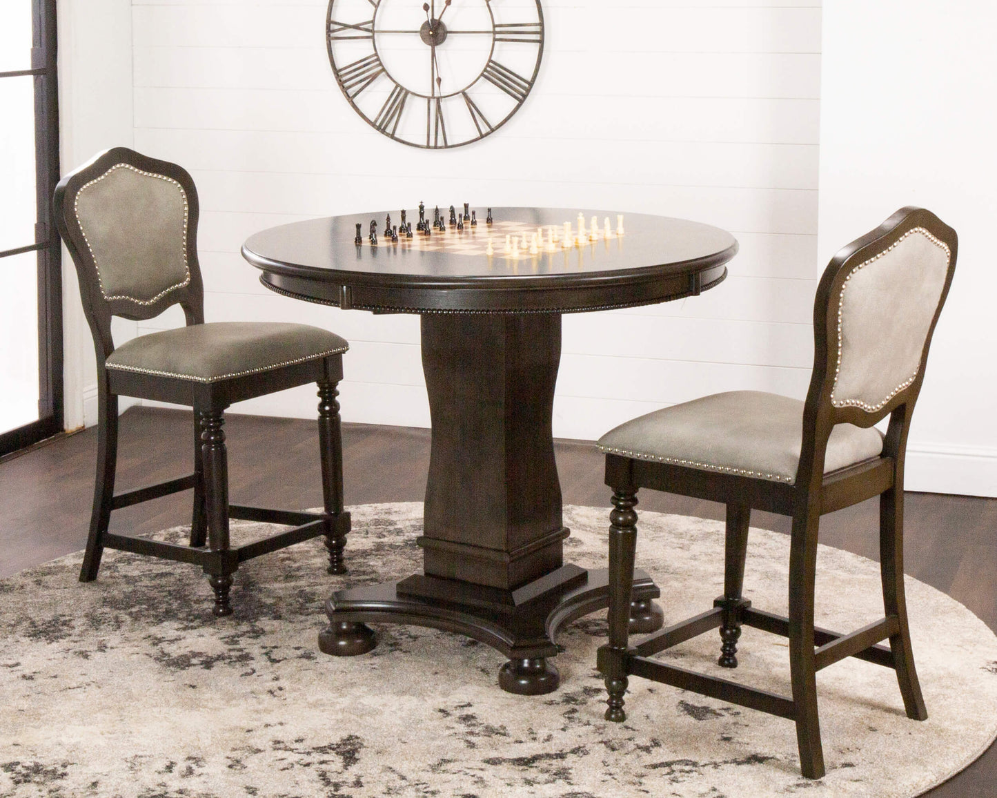 Sunset Trading Vegas 3 Piece 42.5" Round Counter Height Dining, Chess and Poker Table Set