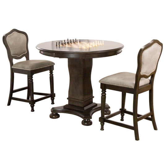 Sunset Trading Vegas 3 Piece 42.5" Round Counter Height Dining, Chess and Poker Table Set