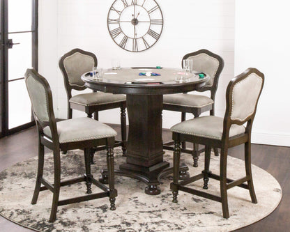 Sunset Trading Vegas 5 Piece 42.5" Round Counter Height Dining, Chess and Poker Table Set