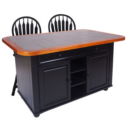 Sunset Trading 3 Piece Antique Black Kitchen Island Set