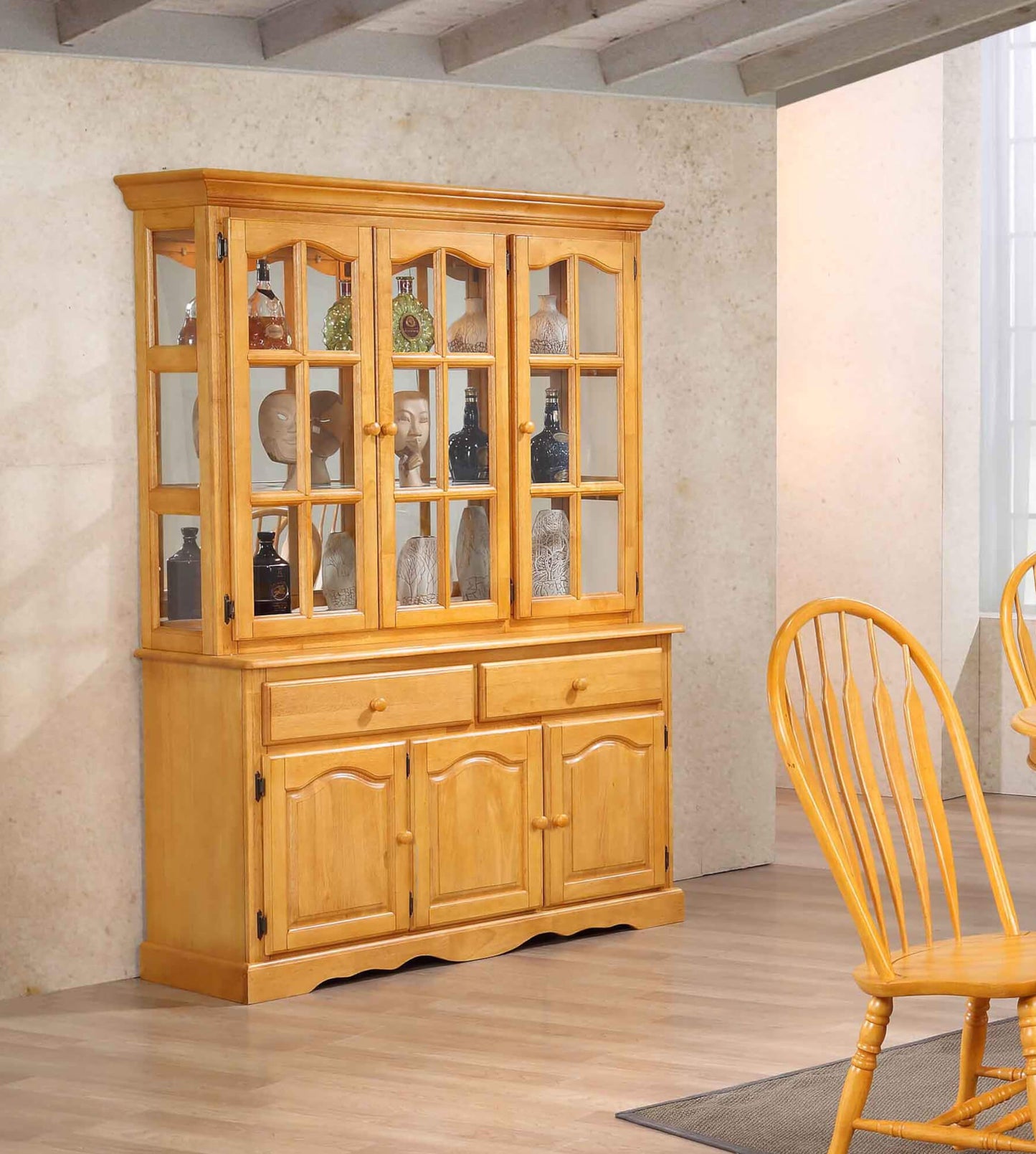 Sunset Trading Selections 53"W China Cabinet w Glass Doors Mirrored Back