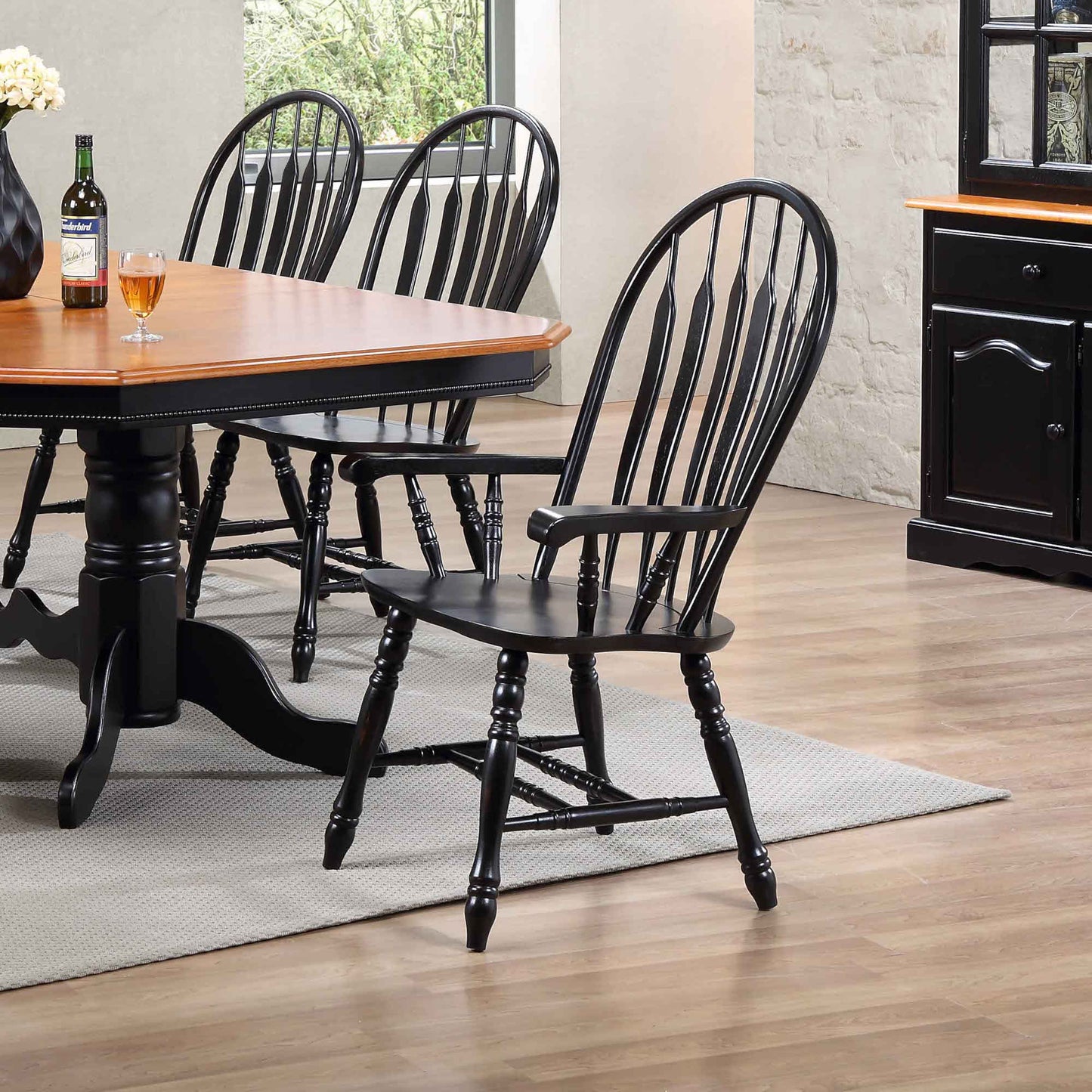 Sunset Trading Black Cherry Selections Comfort Back Windsor Dining Chair with Arms