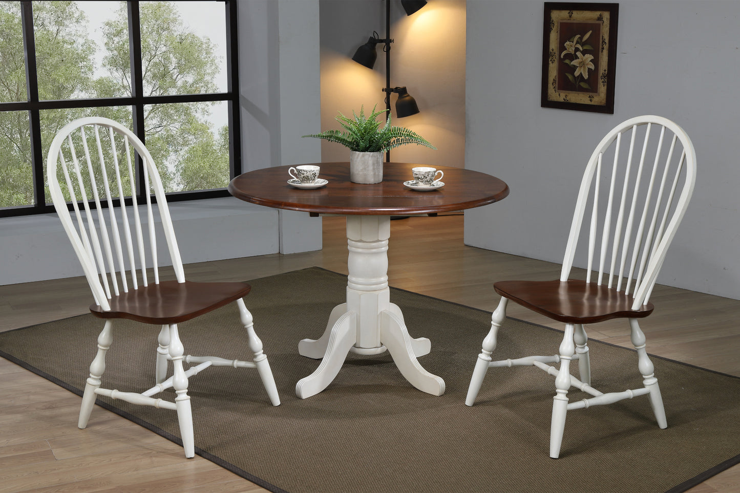 Sunset Trading Andrews 3 Piece 42" Round Extendable Drop Leaf Dining Table Set