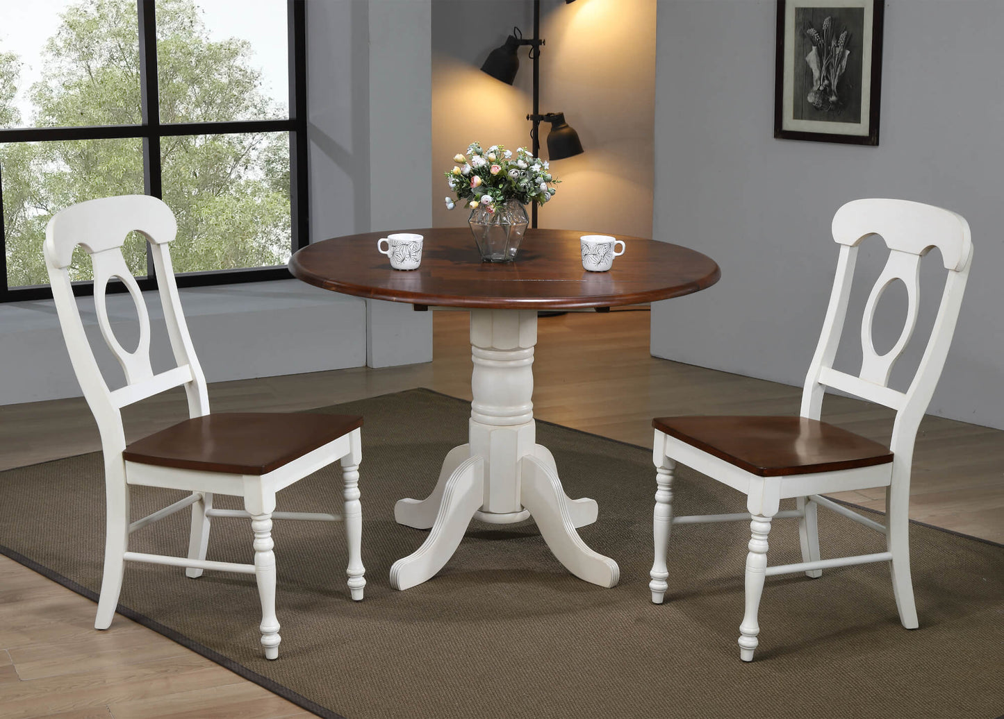 Sunset Trading Andrews 3 Piece 42" Round Extendable Drop Leaf Dining Table Set