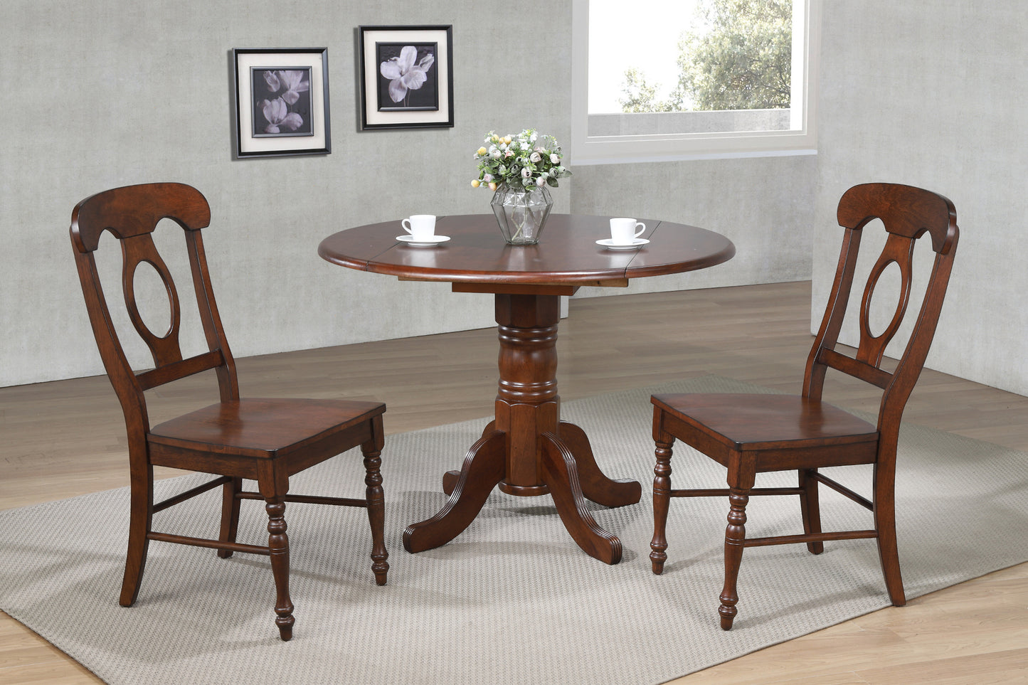 Sunset Trading Andrews 3 Piece 42" Round Extendable Drop Leaf Dining Table Set