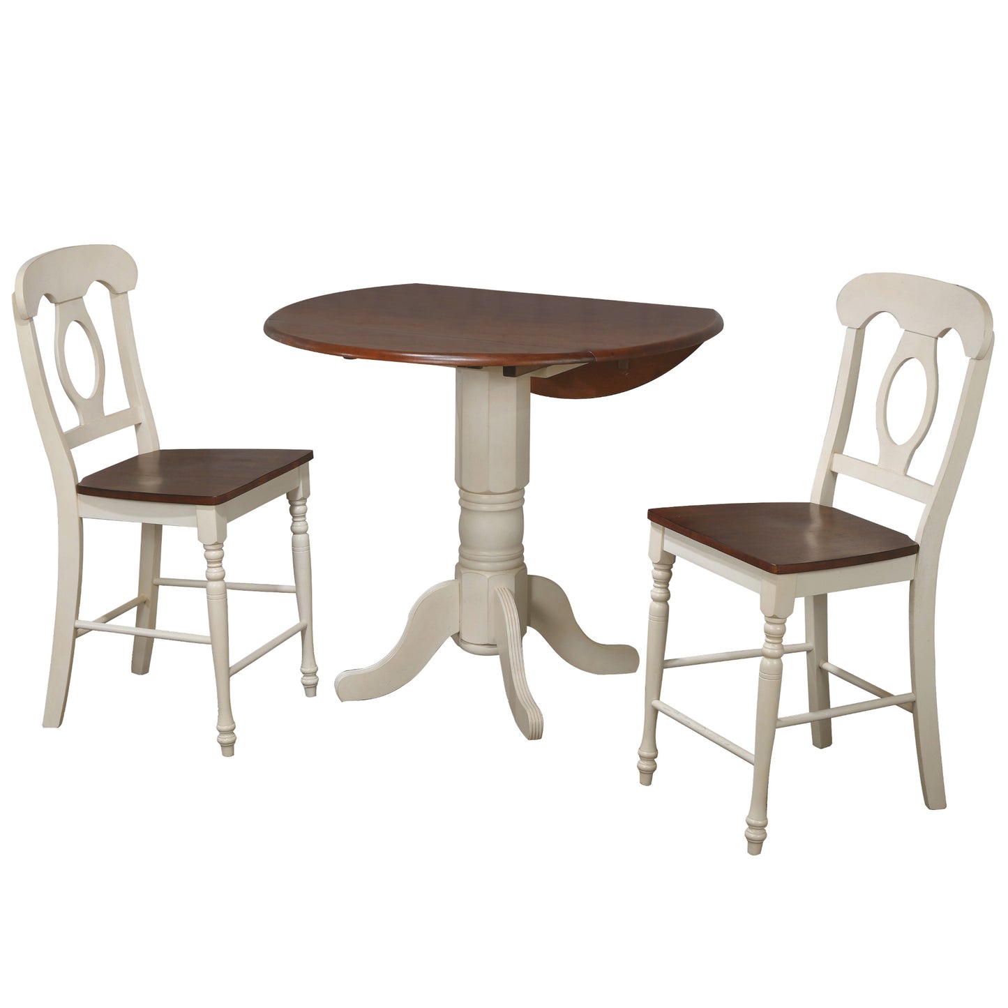 Sunset Trading Andrews 3 Piece 42" Round Extendable Drop Leaf Pub Table Set