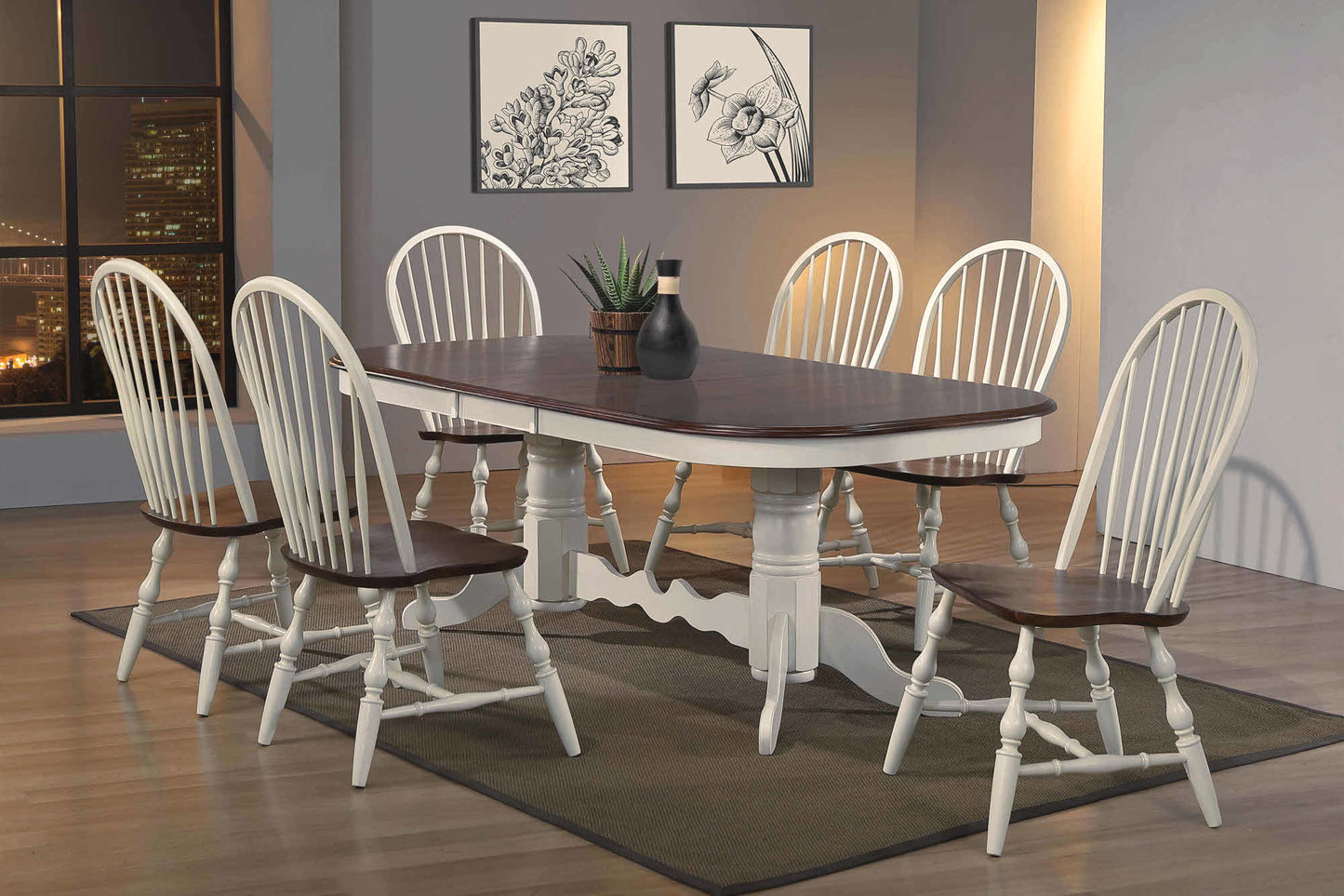 Sunset Trading Andrews 7 Piece 96" Oval Double Pedestal Extendable Dining Set 