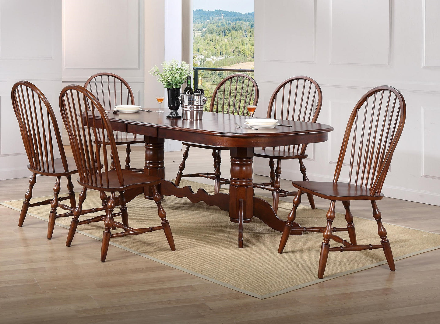 Sunset Trading Andrews 7 Piece 96" Oval Double Pedestal Extendable Dining Set 