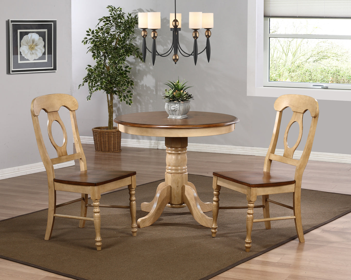 Sunset Trading Brook 3 Piece 36" Round Dining Set with Napoleon Chairs