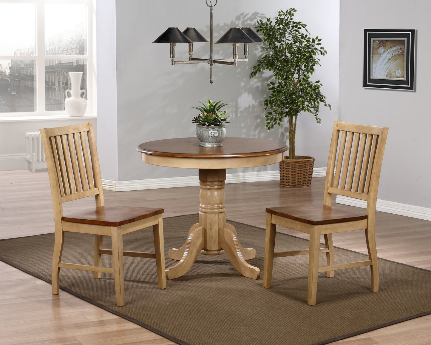 Sunset Trading Brook 3 Piece 36" Round Dining Set with Slat Back Chairs