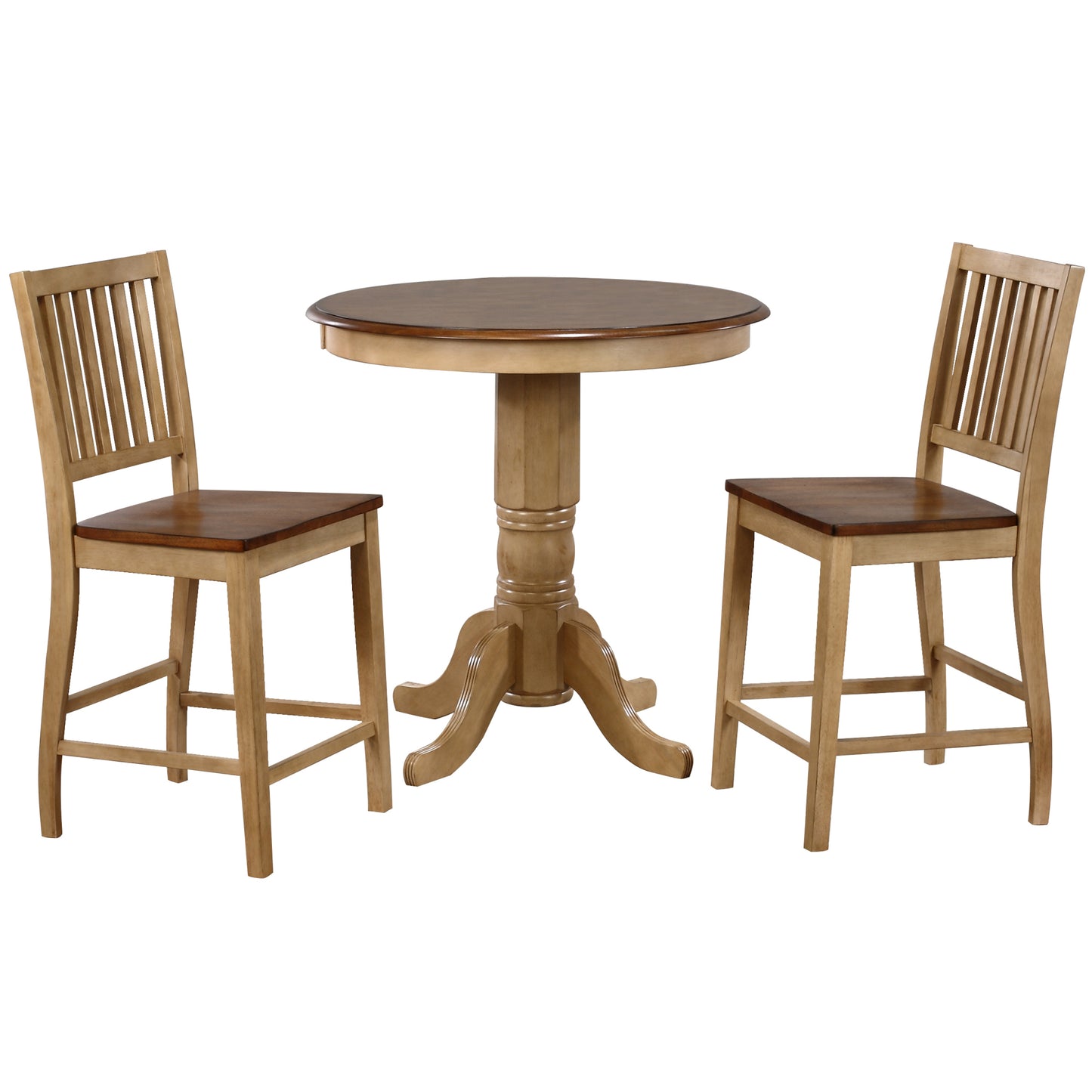 Sunset Trading Brook 3 Piece 36" Round Pub Table Set with Slat Back Stools