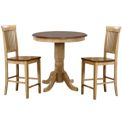 Sunset Trading Brook 3 Piece 36" Round Pub Table Set with Fancy Slat Stools