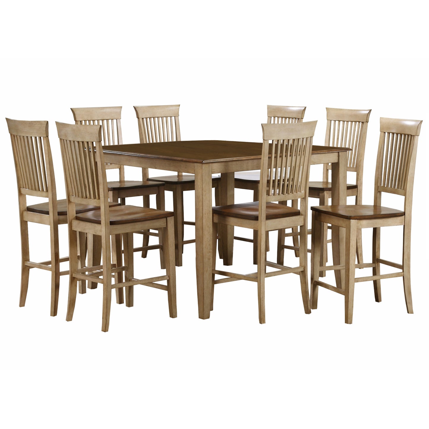 Sunset Trading Brook 9 Piece 48" Square Pub Set with Fancy Slat Stools