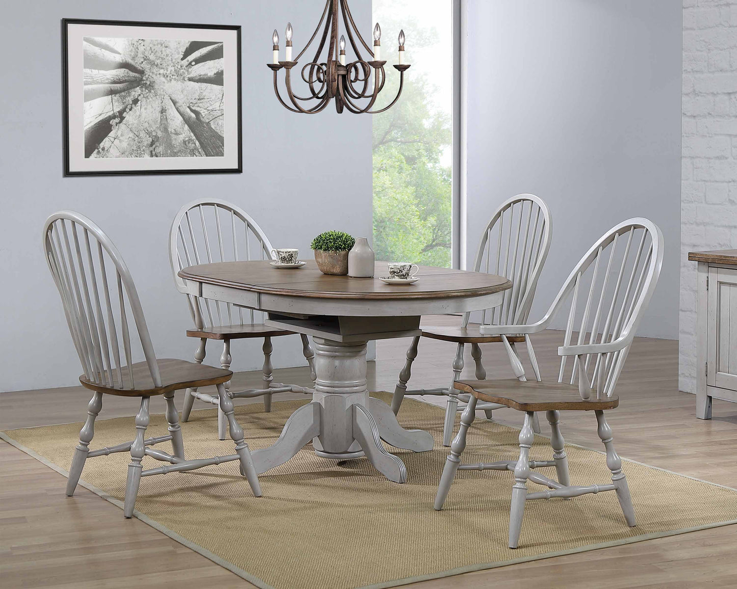 Sunset Trading Country Grove 42" Round to 60" Oval Extendable Dining Table Set