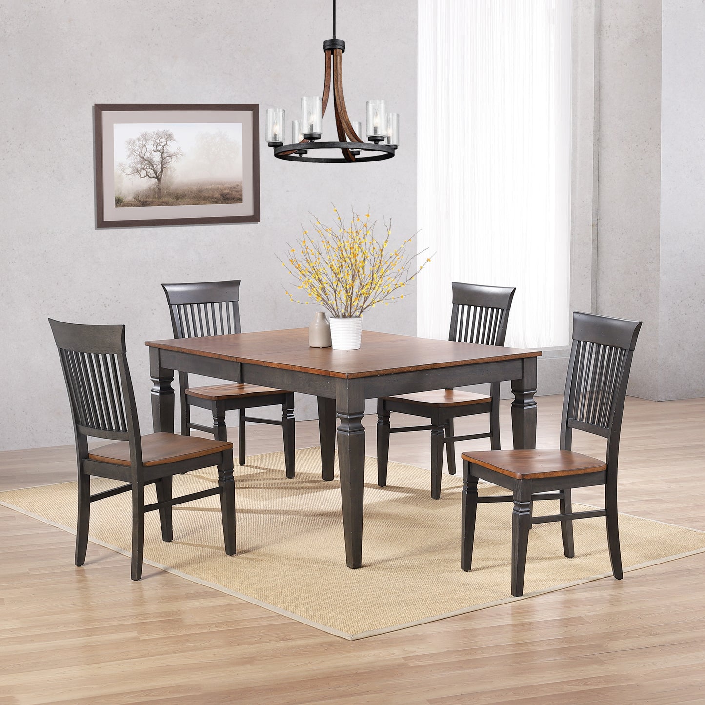 Sunset Trading Dakota 60-78" Rectangular Expandable Butterfly Leaf Dining Table Set with 4 Slat Back Chairs