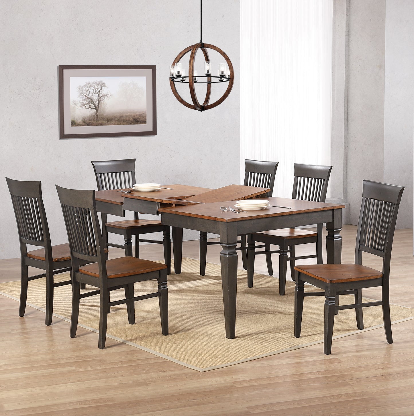 Sunset Trading Dakota 60-78" Rectangular Expandable Butterfly Leaf Dining Table Set with 6 Slat Back Chairs