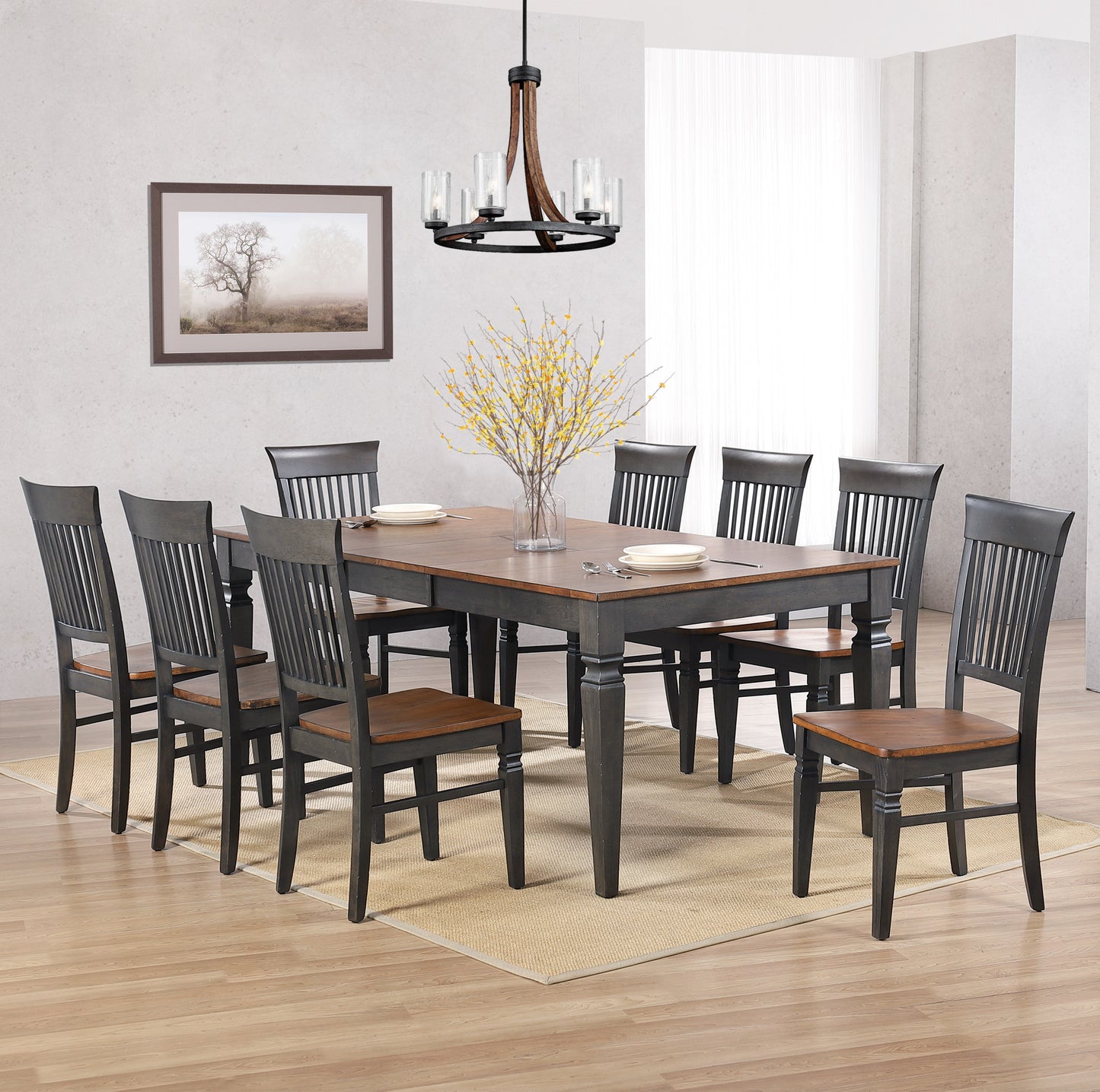 Sunset Trading Dakota 60-78" Rectangular Expandable Butterfly Leaf Dining Table Set with 8 Slat Back Chairs