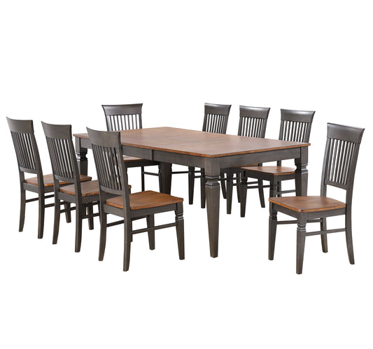 Sunset Trading Dakota 60-78" Rectangular Expandable Butterfly Leaf Dining Table Set with 8 Slat Back Chairs