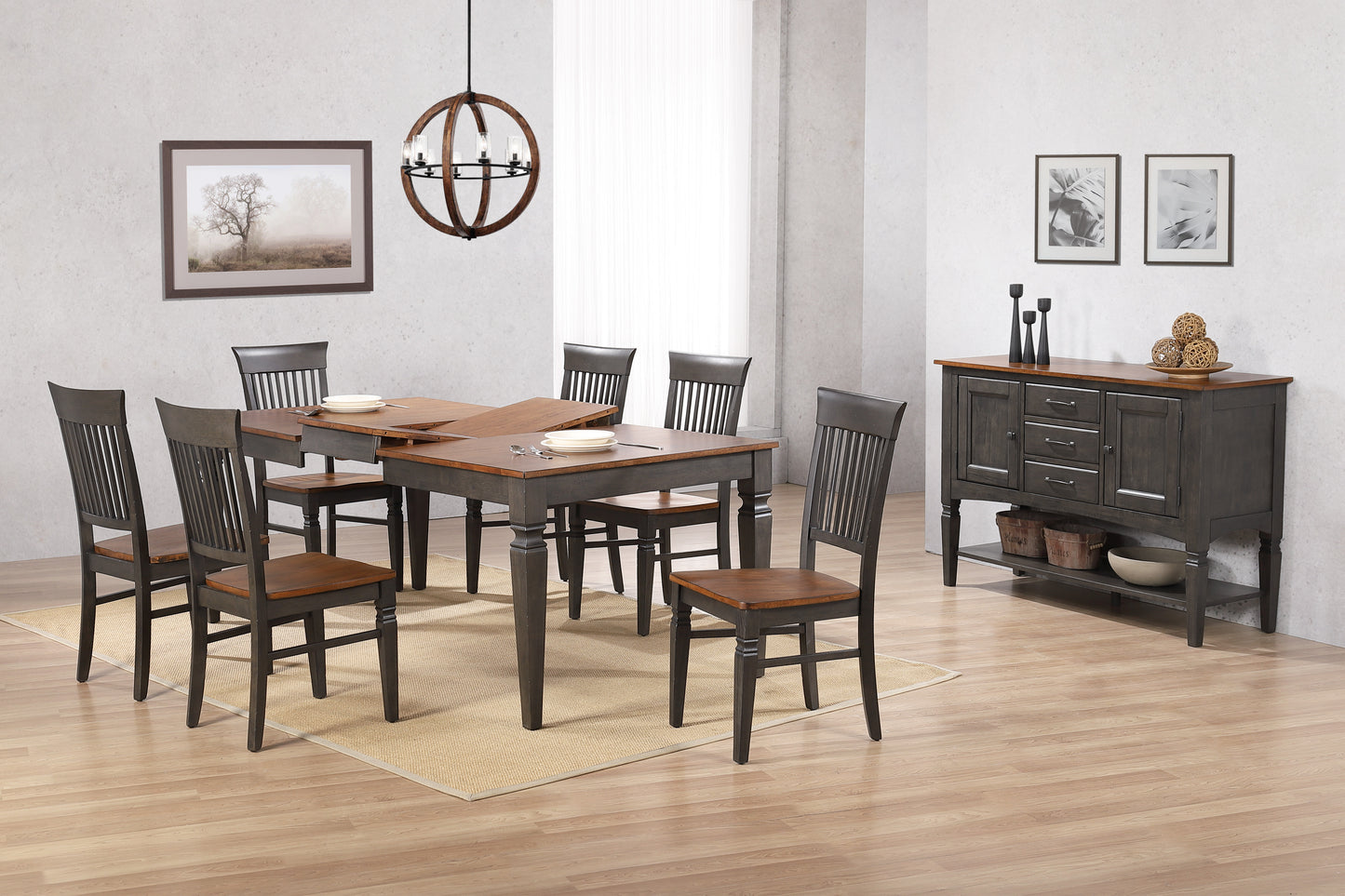 Sunset Trading Dakota 6 Piece 60-78" Expanding Dining Table Set with 6 Slat Back Chairs