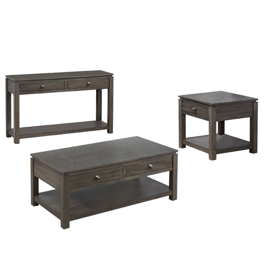 Sunset Trading Shades of Gray 3 Piece Living Room Table Set with Drawers and Shelves