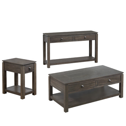 Sunset Trading Shades of Gray 3 Piece Living Room Table Set with Drawers and Shelves