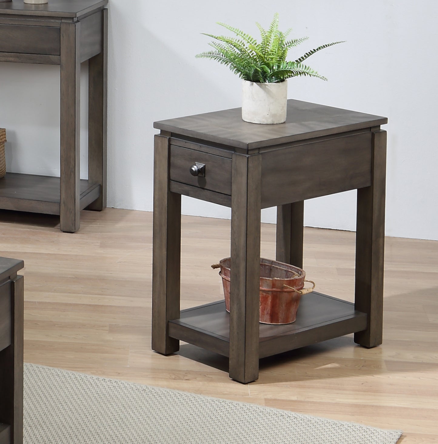 Sunset Trading Shades of Gray Narrow End Table with Drawer and Shelf