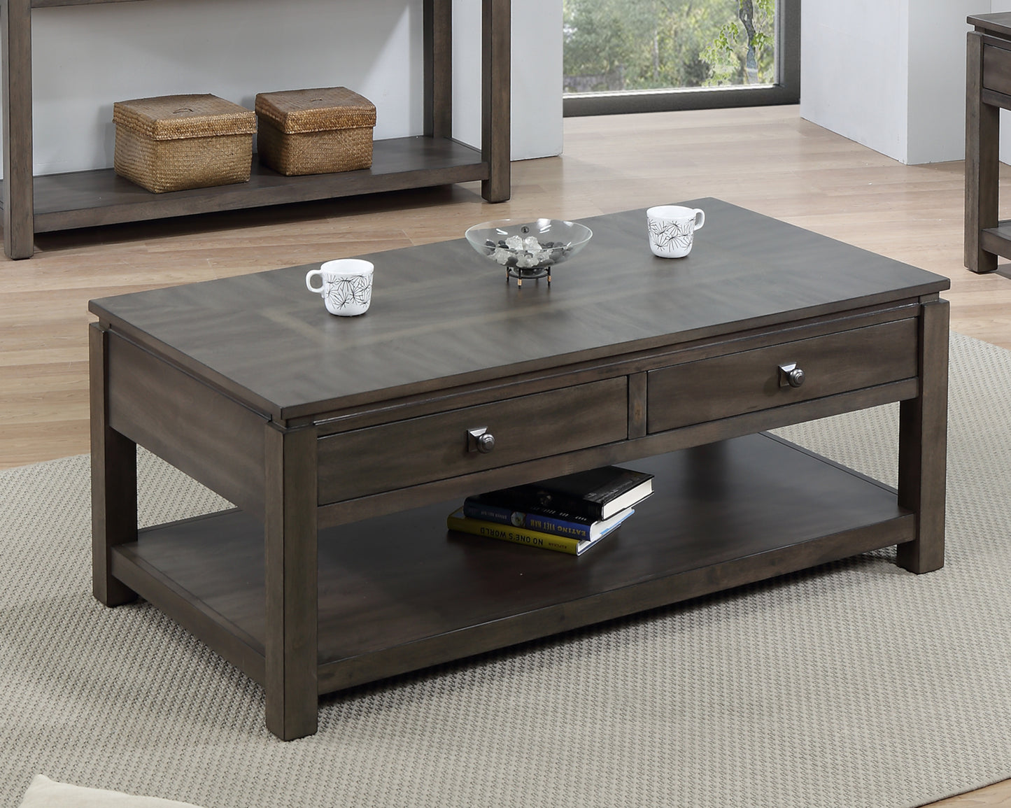 Sunset Trading Shades of Gray Coffee Table with Drawers and Shelf