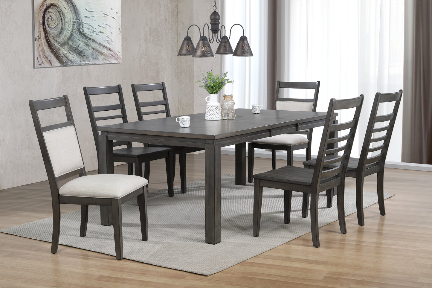 Sunset Trading Shades of Gray 7 Piece 82" Rectangular Extendable Dining Set with Upholstered End Chairs