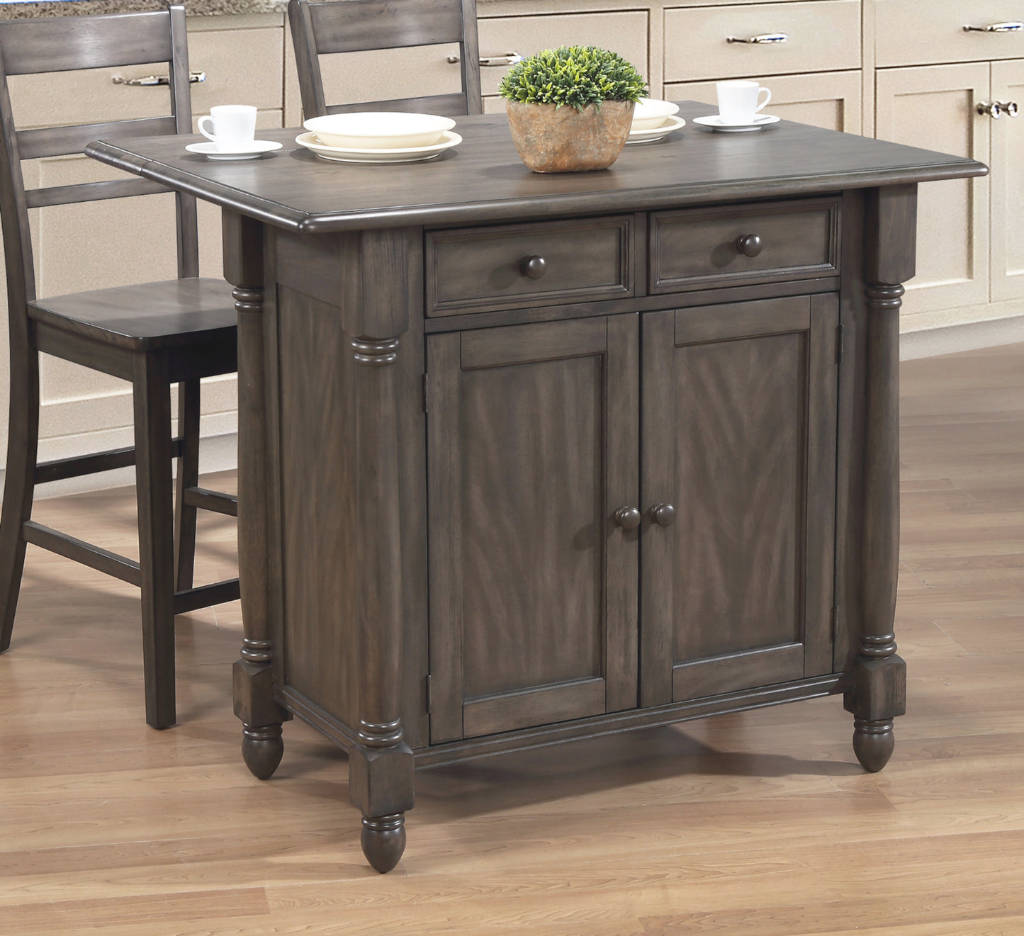 Sunset Trading Shades of Gray Drop Leaf Kitchen Island