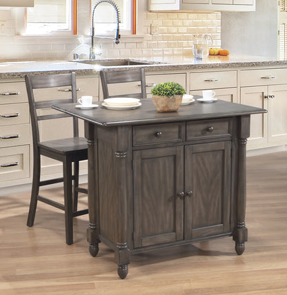 Sunset Trading Shades of Gray Expandable Drop Leaf Kitchen Island Set with 2 Stools